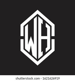 WH Logo monogram with hexagon shape and outline slice style with black and white