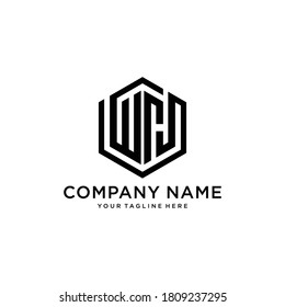 WH Logo monogram with hexagon shape style design template.