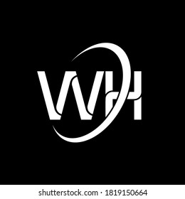 Logo de WH. Diseño W H. Letra blanca de WH. Diseño del logotipo de la letra H de WH/W. Letra inicial con el logotipo de monograma en mayúsculas del círculo WH enlazado.	