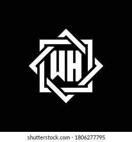 WH monogram logo with abstract square around design template