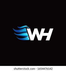 WH monogram logo with blue fire style design template