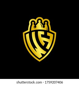Logo de monograma WH con plantilla de diseño de estilo de escudo y corona aislado en fondo negro