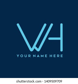 WH monogram.Typographic logo with letter w and letter h overlapped.Uppercase alphabet initials.Lettering icon isolated on dark blue background.Modern, clean style.