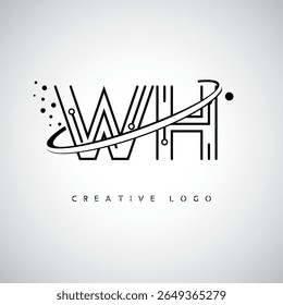 WH Orbit Monogram Logo - Futuristic Minimal Letter mark with Circular Line Art, Tech-Inspired Dots and Space Motion Concept for Modern Branding Identity (Logotipo Monográfico de Órbita WH - Marca de Letra Mínima Futurista com Linha de Arte Circular, Pontos Inspirados na Tecnologia e Conceito de Movimento Espacial para Identidade de Marca Moderna)