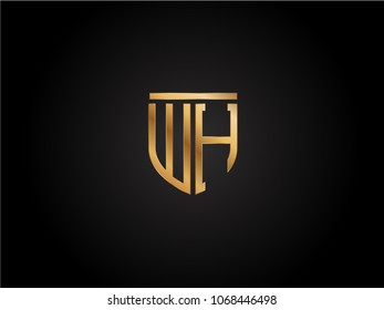 WH shield shape Letter Design in gold color
