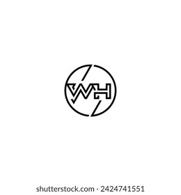 WH simple outline concept logo and circle of initial design black and white background
