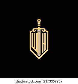 WH vintage shield and sword initial logo in high quality professional design that will print well across any print media