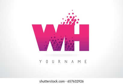 WH W H Letter Logo with Pink Letters and Purple Color Particles Dots Design.