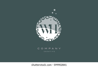 wh w h  monogram floral vintage retro green white alphabet decorative company letter logo design vector icon template 
