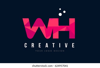 WH W H Purple Letter Logo Design with Low Poly Pink Triangles Concept