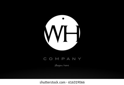 WH W H simple black white circle background alphabet company logo design vector icon template