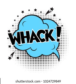 Whack, word in speech bubble patch badge. Comic book style vector sticker, pin, patch in cartoon 80s-90s comic style