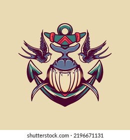 Whale And Anchor Retro Illustration