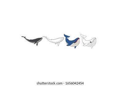 Whale Animal Cartoon Vector Illustration Bundle