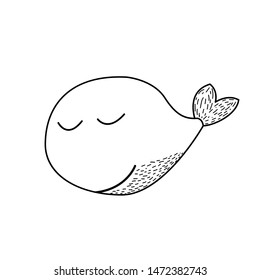 Whale animal in doodle style. Vector illustration. 