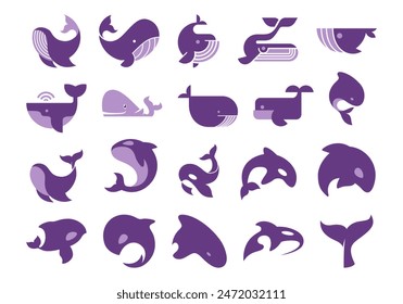 Whale Animal Logo Icon Set