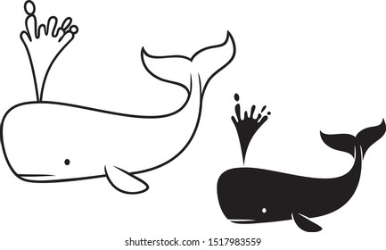whale animal vector illustration black and white