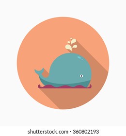 Whale apron flat  icon with long shadow,circle,eps10,interface,button
