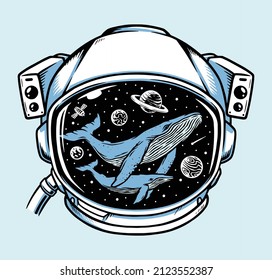 whale in astronaut helmet illustration