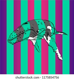 whale in the background of the bright bands. vector illustration