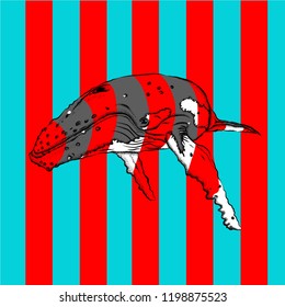 whale in the background of the bright bands. vector illustration