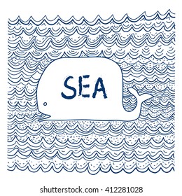 Whale background with frame - template for the card or banner with sea theme, vector illustration