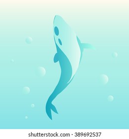 Whale beautiful illustration with blue bubbles. Vector illustration, eps 10