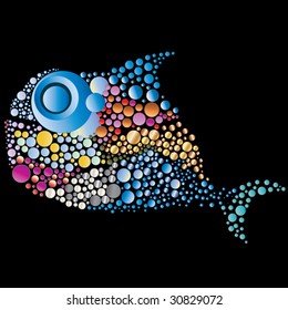 whale from beautiful soap-bubbles on a black background