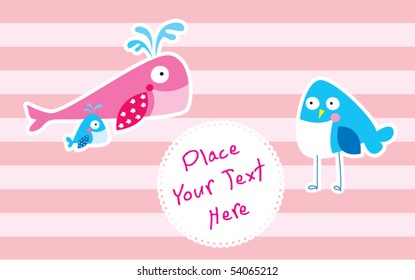 whale and bird greeting tag