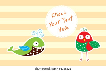 whale and bird greeting tag
