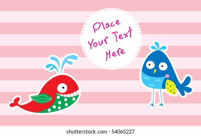 whale and bird greeting tag