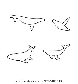 Whale, black line silhouette ocean animal. Sealife in Scandinavian style on a white background. Great for poster, card, apparel print. Vector illustration