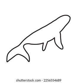Whale, black line silhouette ocean animal. Sealife in Scandinavian style on a white background. Great for poster, card, apparel print. Vector illustration