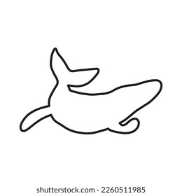 Whale, black line silhouette ocean animal. Sealife in Scandinavian style on a white background. Great for poster, card, apparel print. Vector illustration