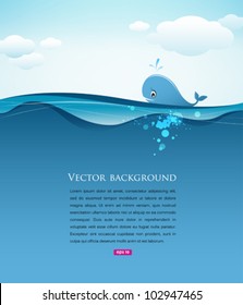 Whale in blue sea background, vector illustration