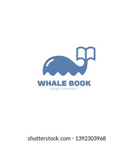 Whale book logo design template. Vector illustration.