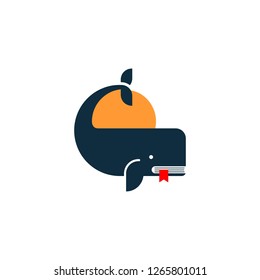whale and book logo design vector