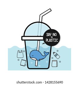 Whale in the bottle. Say NO to plastic.Pollution problem concept . 