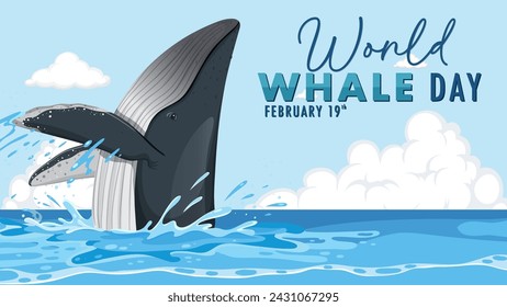 Whale breaching the ocean surface with text