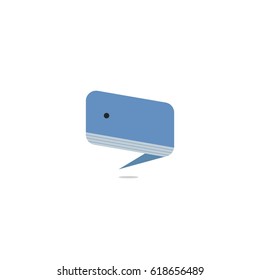 Whale Bubble Speech Origami Icon. Isolated on White Background.