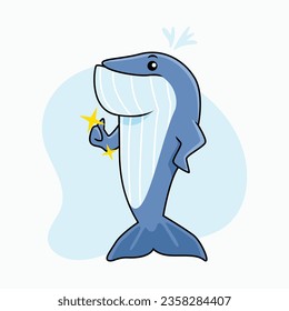 personaje de caricatura de ballena dando pulgares hacia arriba, gustando. ilustración vectorial gráfica.