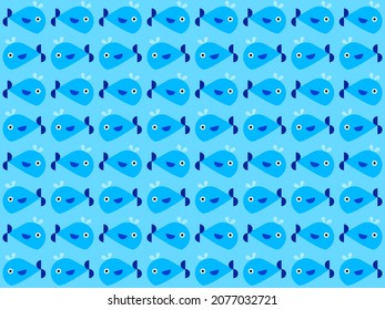 Whale cartoon character pattern on blue background
