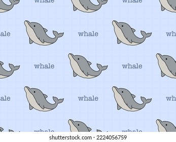 Whale cartoon character seamless pattern on blue background