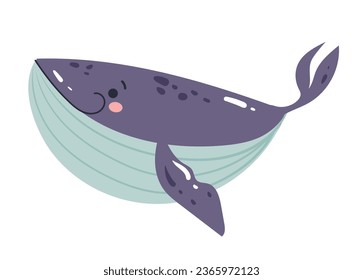 Whale cartoon cute sea animal isolated concept. Vector graphic design illustration