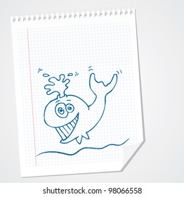 Whale cartoon doodle vector