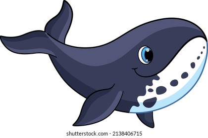 Whale cartoon icon. Funny marine smiling animal