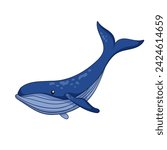 Whale cartoon illustration in cartoon style. Undersea animal life. Vector illustration isolated on a white background.