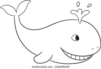 Whale Cartoon Illustration Vector Line Art