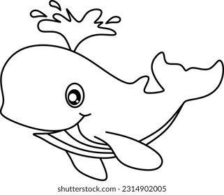 línea de dibujos animados de ballena para página de libros de colorido