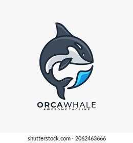Whale cartoon logo design vector flat color